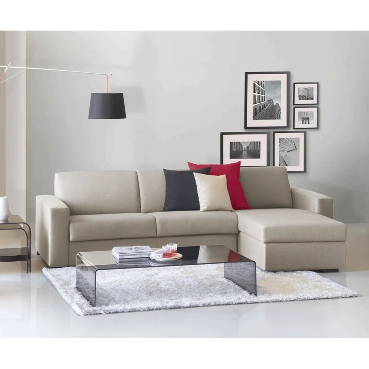 Dmora Sofa mit Halbinsel Azechiele, Ecksofa, Halbinsel mit umkehrbarem Stauraum, schmale Armlehnen, 100 % Made in Italy, 260 x 95 x 90 cm, Taupe – Bild 2