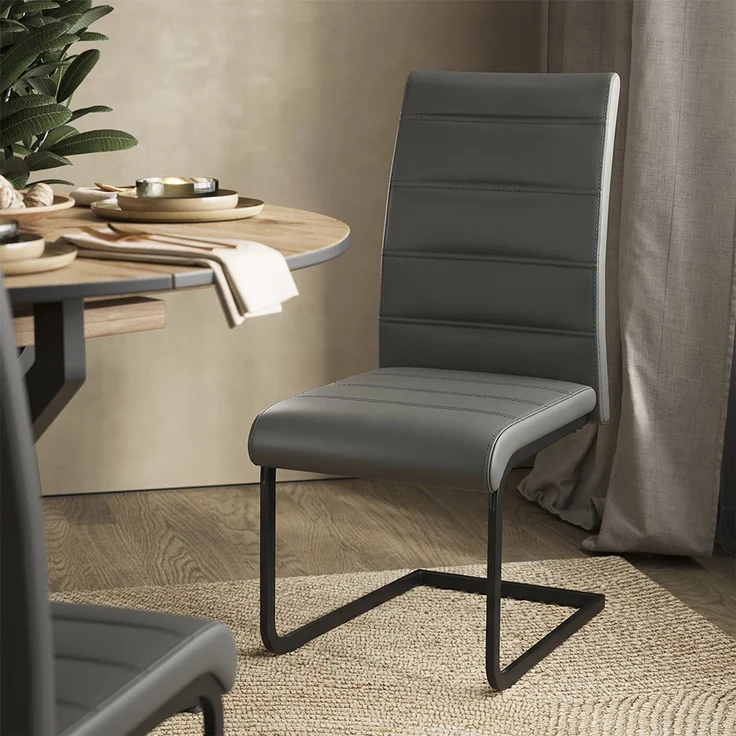 Esstisch-Set Loyd Eiche rustikal/Schwarz 120 x 120 cm mit 4 Esszimmerstühlen, Grau Vicco – Bild 4
