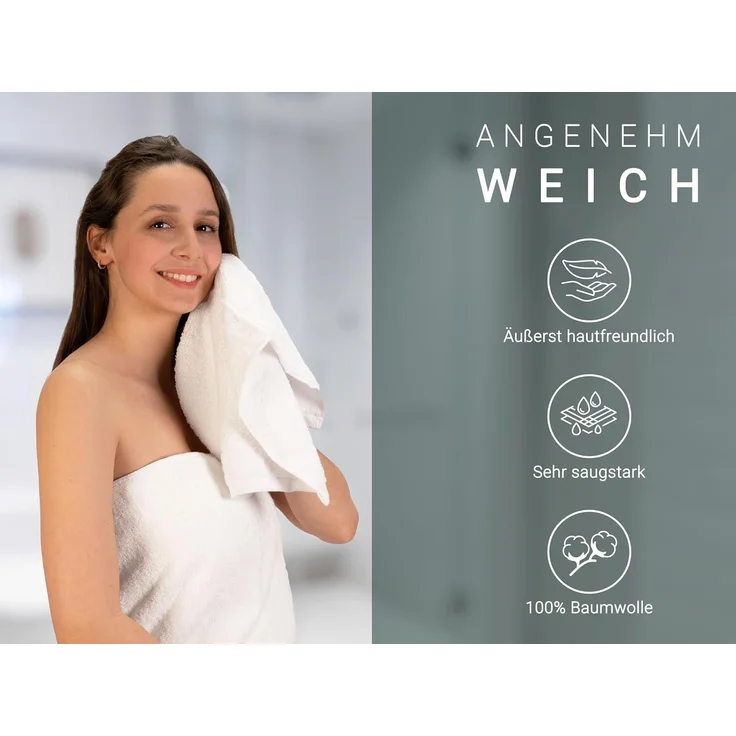 ZOLLNER 10er Set Gästehandücher, 100% Baumwolle, 30x50cm, weiß, extra flauschig – Bild 3