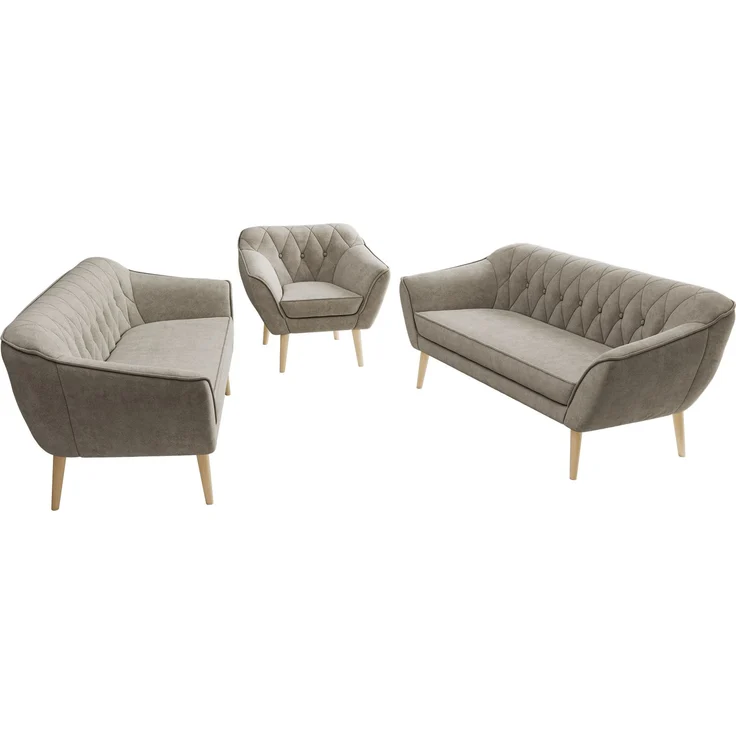 Wohnzimmerset, Möbelset PIRS 3-3-1, Armlehnen, Wellenfederung, Buche Füße, Dreisitzer Sofas mit Sessel, Polstermöbel Set - Greige Stukture – Bild 8