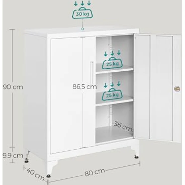 SONGMICS Aktenschrank, Mehrzweckschrank, Büroschrank mit 2 Türen, Schrank abschließbar, Aufbewahrungsschrank aus Stahl, für Arbeitszimmer, Wohnzimmer, mattweiß OMC013W01 – Bild 8