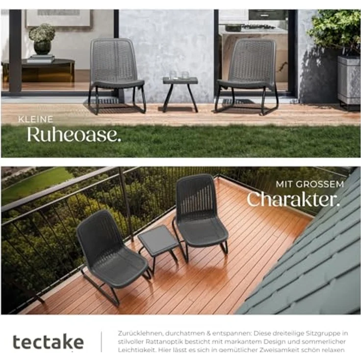 tectake Sitzgruppe Balkonmöbel Modica in Rattanoptik für 2 Personen, ergonomisch, (Set, 3-tlg), Pulverbeschichteter Stahl – stabil & hoch belastbar – Bild 5
