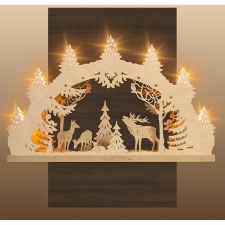 Weigla LED Schwibbogen Hirschfamilie, Lichterbogen aus Holz, NATUR, Made in Germany (1-tlg), Erzgebirge garantiert, Weihnachtsdeko Innen, Weihnachtsbeleuchtung – Bild 2