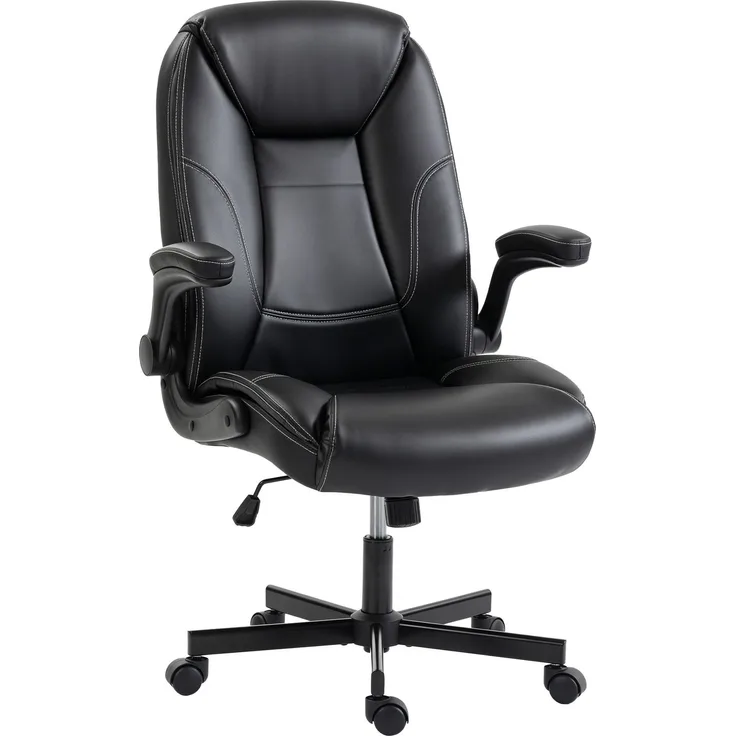 MELAYR, Ergonomischer Bürostuhl mit verstellbaren Armlehnen, Höhenverstellung und Wippfunktion, schwarz, 71 x 34 x 55 cm