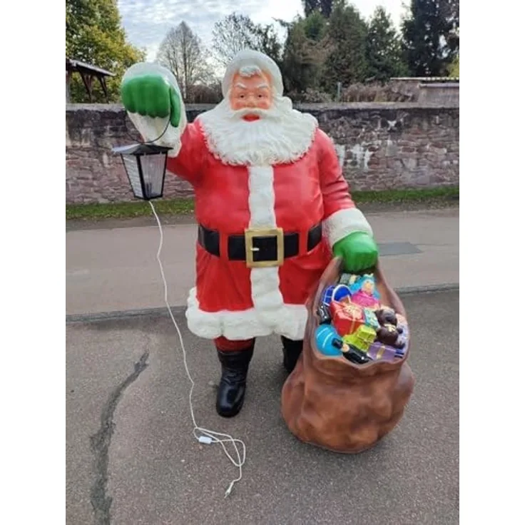 XXL Premium Weihnachtsmann lebensgross 185cm +Sack+Lampe Santa Garten Deko Figur