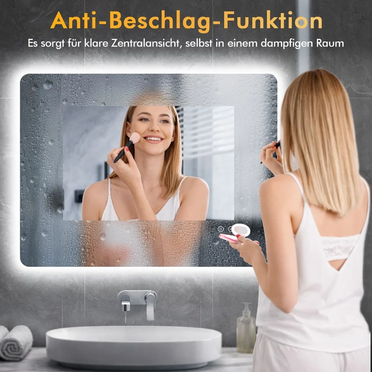 GIMBELEN LED Badezimmerspiegel 100x60 cm, beleuchteter Wandspiegel, 3 Lichtfarben, dimmbar, Memory-Funktion, IP44, rückseitig beleuchtet, für Bad, WC, Flur, Schwarz – Bild 4