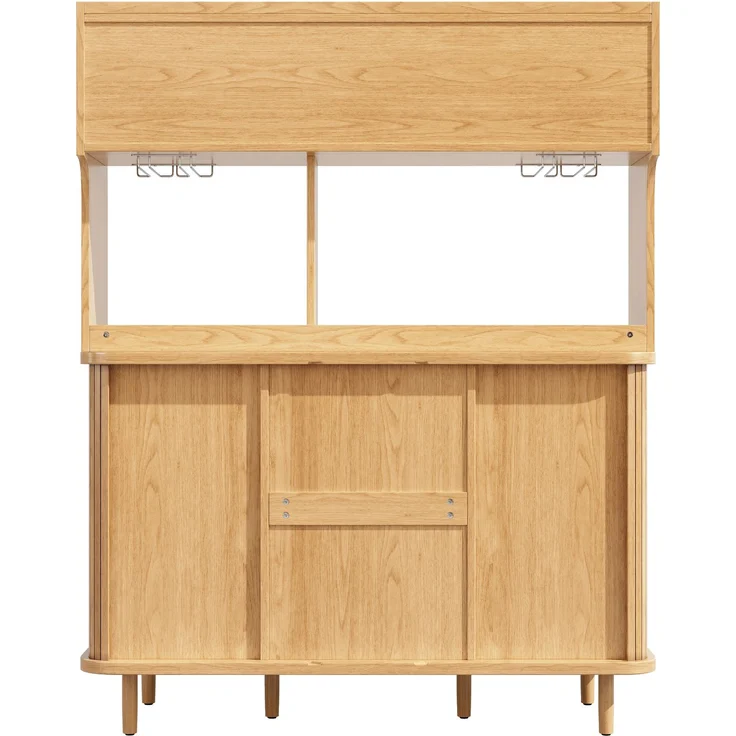 Hochwertiger Buffetschrank mit Rattanoptik & Glasschiebetüren, 174,5cm hoher Küchenschrank mit Stauraum, Naturholz-/Nussbaum-Optik, belastbar bis 60kg – Bild 7