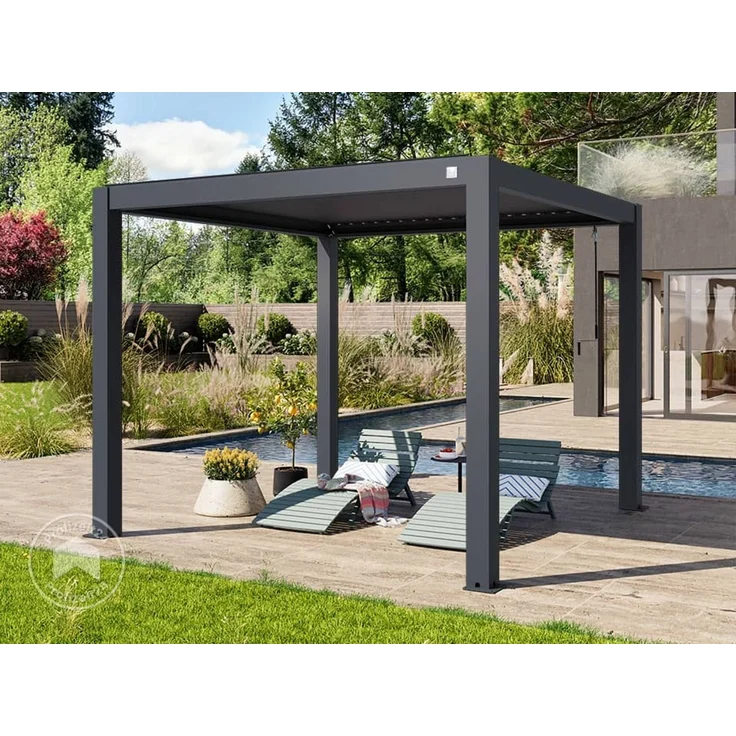 PRIMEYARD Pergola 3x3 m Aluminium Pfosten mit Lamellendach aus Aluminium anthrazitfarbeneTerrassenüberdachung – Bild 1