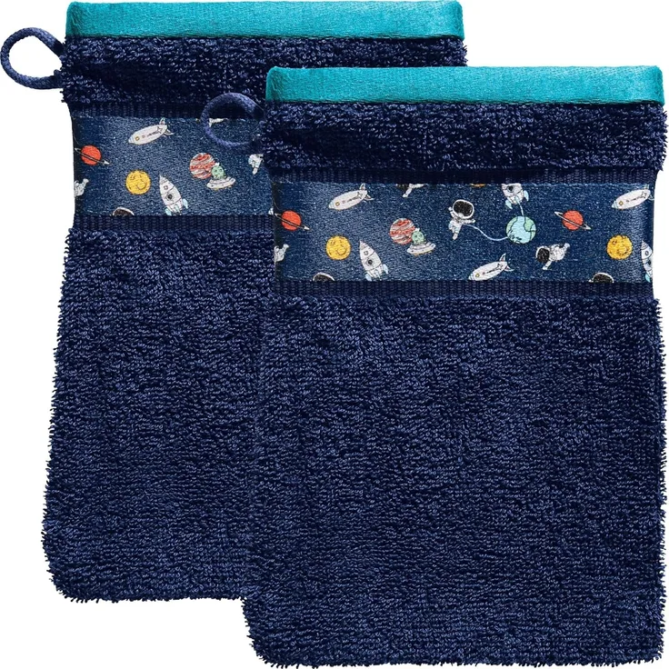 Erwin Müller Waschhandschuh Waschhandschuh "Space" 2er-Pack, (2-St), Walk-Frottier Motiv