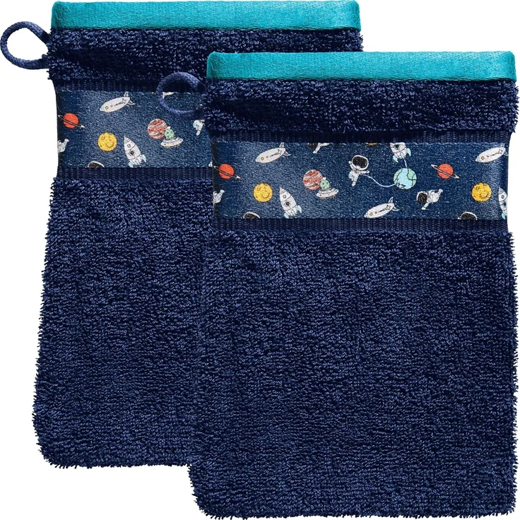 Erwin Müller Waschhandschuh Waschhandschuh "Space" 2er-Pack, (2-St), Walk-Frottier Motiv – Bild 1