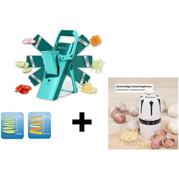 Genius Gemüseschneider Nicer Dicer Mando 13tlg. 6678 + G10 Knoblauchschneider – Bild 4