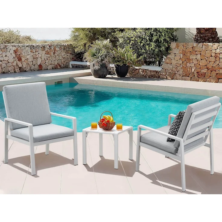 MeXo Gartenlounge-Set Aluminium Gartenmöbel-Set, (Balkonmöbel Set, 3-tlg, 2 Gartenstühle, 1 Couchtisch, inkl. Auflagen), wetterfest Loungemöbel Sitzgruppe – Bild 1