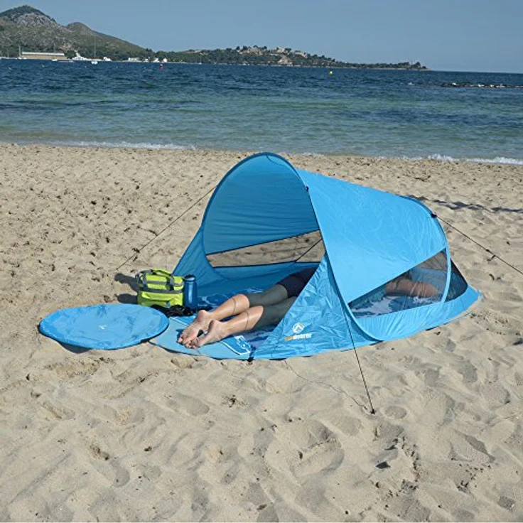 outdoorer Pop up Strandmuschel Zack II - Wurf-Strandmuschel mit UV-Schutz 60, Sonnenschutz und Windschutz am Strand (blau) – Bild 3