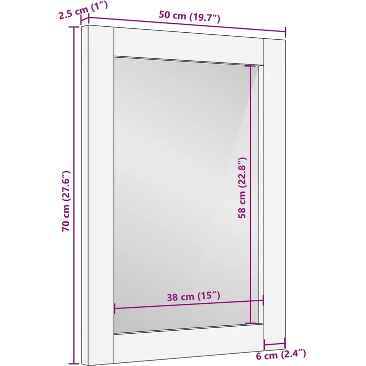 vidaXL Badezimmer Spiegel Akazienbraune Oberfläche 50 x 70 x 2,5 cm 4017931 – Bild 8