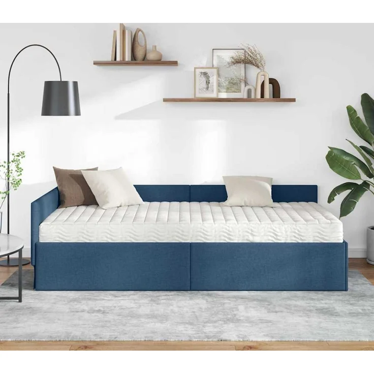 vidaXL Eckbettgestell mit Matratze 2 stk. Blau 100 x 200 cm Stoff 3393612 – Bild 3