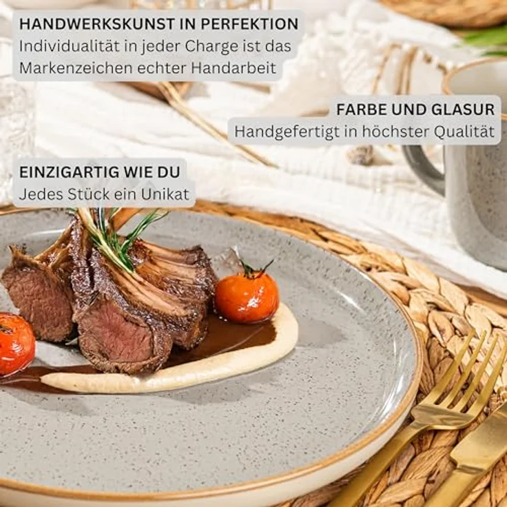 Sänger Rio Perlgrau Speiseteller Set, 4 Teller aus kratzfester Keramik, Ø 27 cm, mikrowellen- und spülmaschinenfest – Bild 5