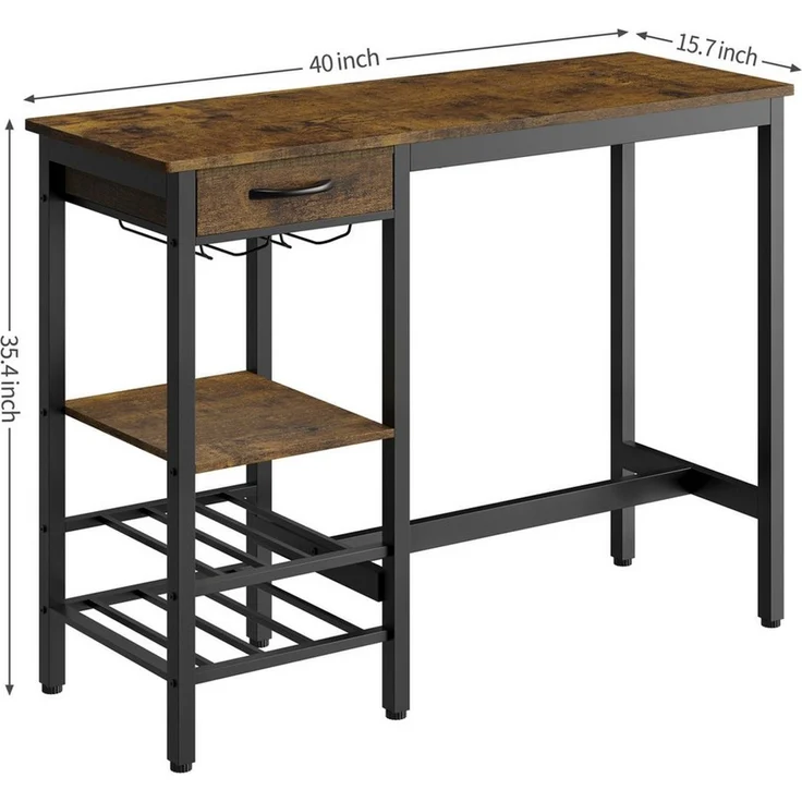 GarveeMore Bartisch 100 x 40 x 90 cm Stehtisch Küchentisch Ablagetisch Bistrotisch Tresentisch (1-St), mit Schubladen, Weinglashalterung, Flaschen und mehrstufigen Stauraum – Bild 2