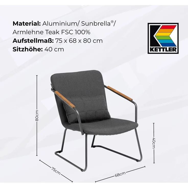 Kettler GENTLE Lounge Sessel 0107608-7770 Anthrazit – Bild 3