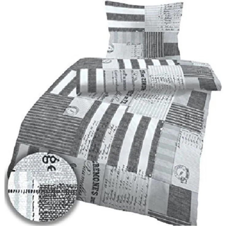 soma Biber Bettwäsche 4 teilig Bettbezug 135x200 cm Kopfkissenbezug 80x80 cm Karo anthrazit – Bild 1