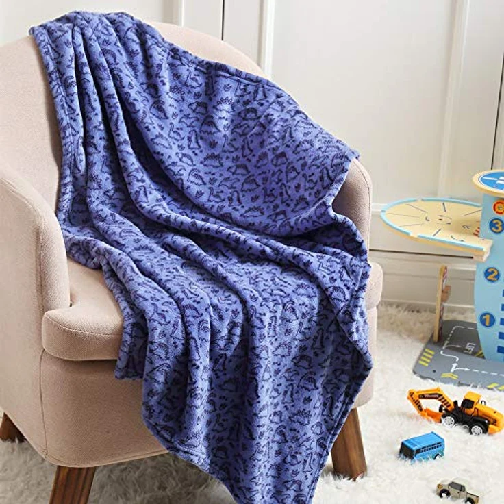 CREVENT 75X100 cm, leicht, flauschig, warm, Plüschdecke für Jungen, Säuglinge, Kleinkinder, Neugeborene, Kinderbett, Kinderwagen, Blau Dinosaurier – Bild 7