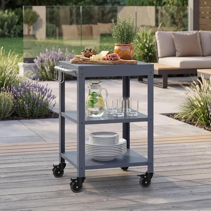 Outdoor Servierwagen Bolognano Stahl 81x50x50 cm Dunkelgrau [casa. pro]