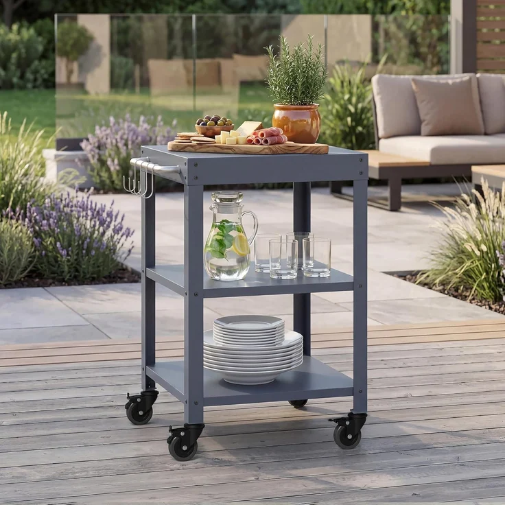 Outdoor Servierwagen Bolognano Stahl 81x50x50 cm Dunkelgrau [casa. pro] – Bild 1