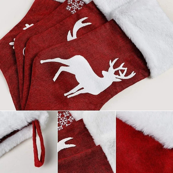 2 Stück Weihnachtsstrümpfe Rentiermuster 45x20CM groß rot – Bild 2