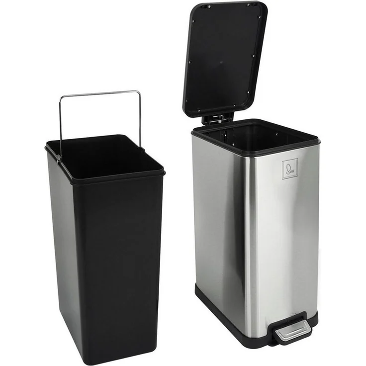 SVITA Mülleimer STM15, Treteimer, Kosmetikeimer, Softclose, 15L, Edelstahl, Silber