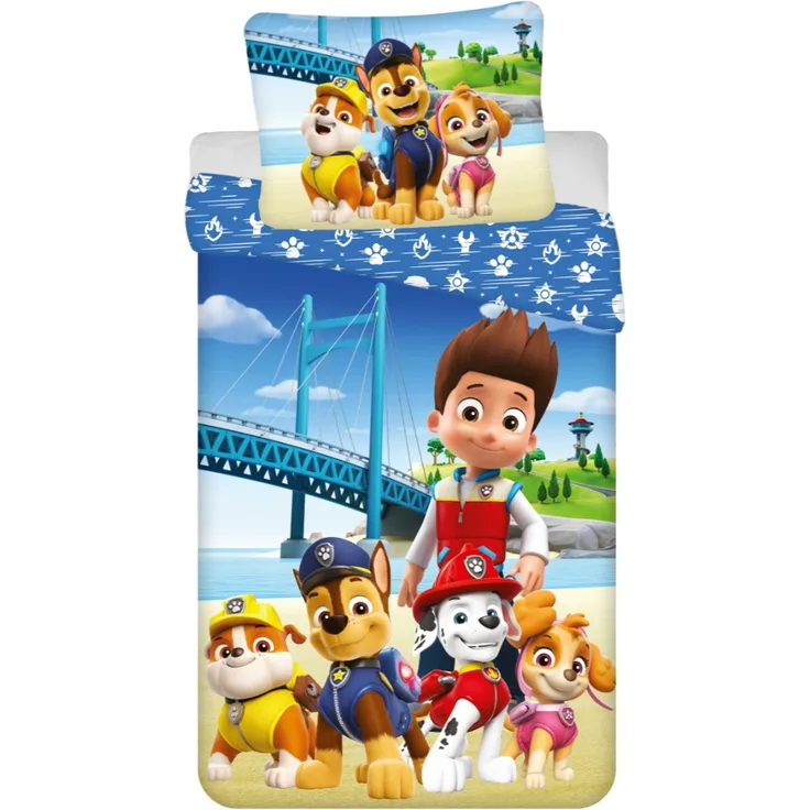 Paw Patrol Bettwäsche-Set für Kinderbett 140 x 200 cm + 70 x 90 cm aus 100% Baumwolle mit Reißverschluss