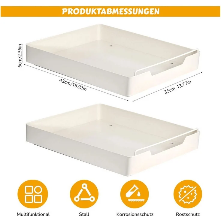 BlingBin Küchenorganizer-Set Teleskopschublade, Ausziehbare Schublade Küche Organizer Schrank, (2er Set, 2-tlg, 43L x 35B x 6H cm, Erweiterbar Küchenschublade mit Kleber), Schubladen-Aufbewahrungsregale für Küche, Ohne Bohren, Weiß – Bild 2