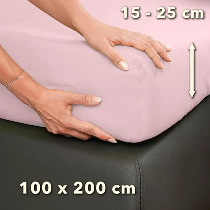 STUDIO Basic Doppelpack Spannbettlaken 100x200 cm, 100% gekämmte Baumwolle, Oeko-TEX 100, Markenqualität, 2er Set Bettlaken Jersey 100x200 - Puder – Bild 5