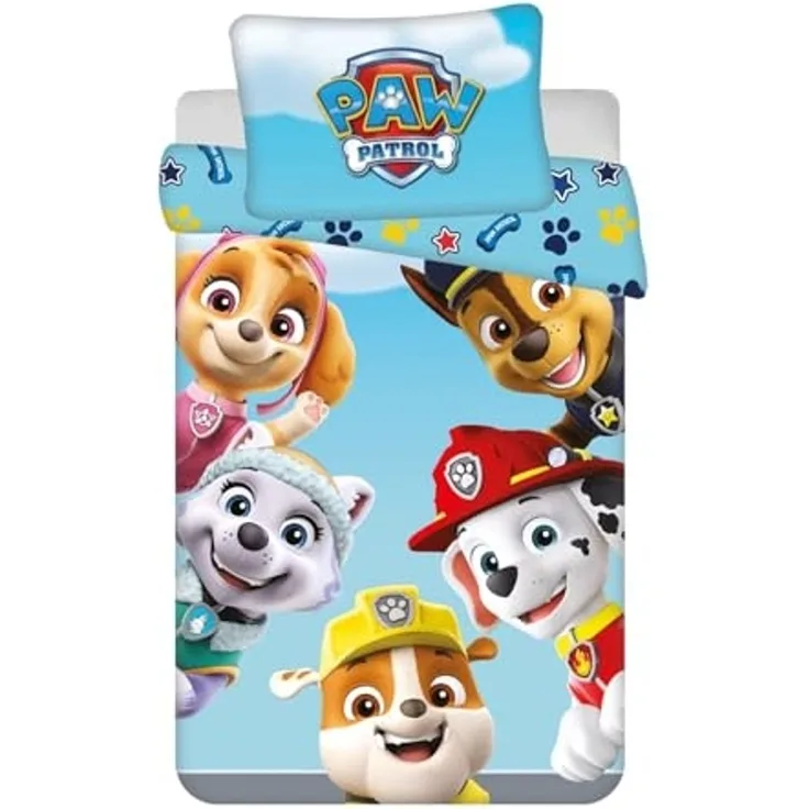Paw Patrol Bettwäsche-Set für Kinderbett 100x135 cm + 40x60 cm aus 100% Baumwolle mit Reißverschluss