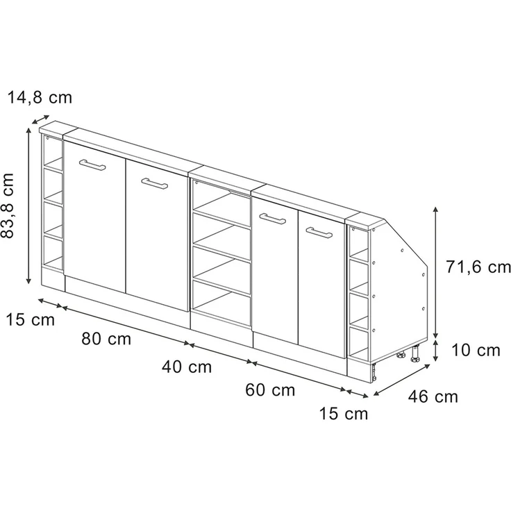 Küchenschrank für Dachschrägen R-Line Weiß Riffel 210 cm 5er Set Vicco – Bild 2