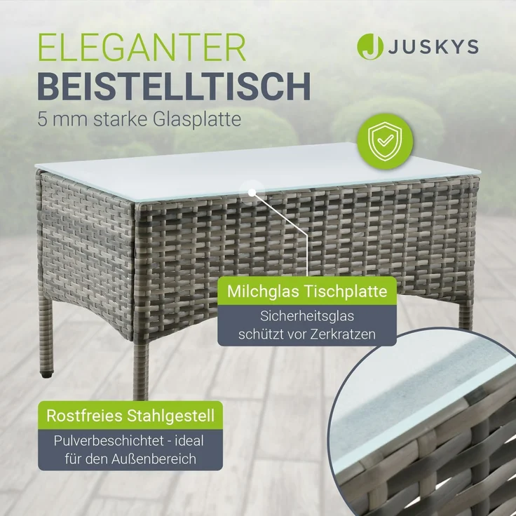 Juskys 'Fort Myers' Gartenmöbel Set mit Tisch, Sofa & 2 Stühlen, Polyrattan, 60x35 cm, Grau-meliert / Grau – Bild 5