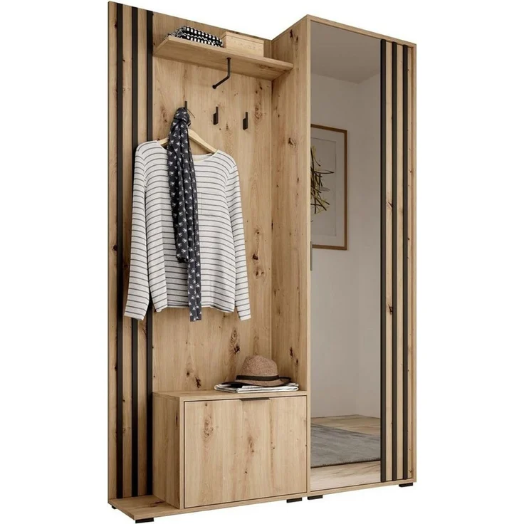 MOEBLO Kompaktgarderobe JOHN (Dielenschrank Wandschrank Regal Diele & Flur Kleiderschrank Schuhschrank, mit Spiegel Flurgarderobe Schrank Kompaktgarderobe), (BxHxT): 135x197x34cm – Bild 5