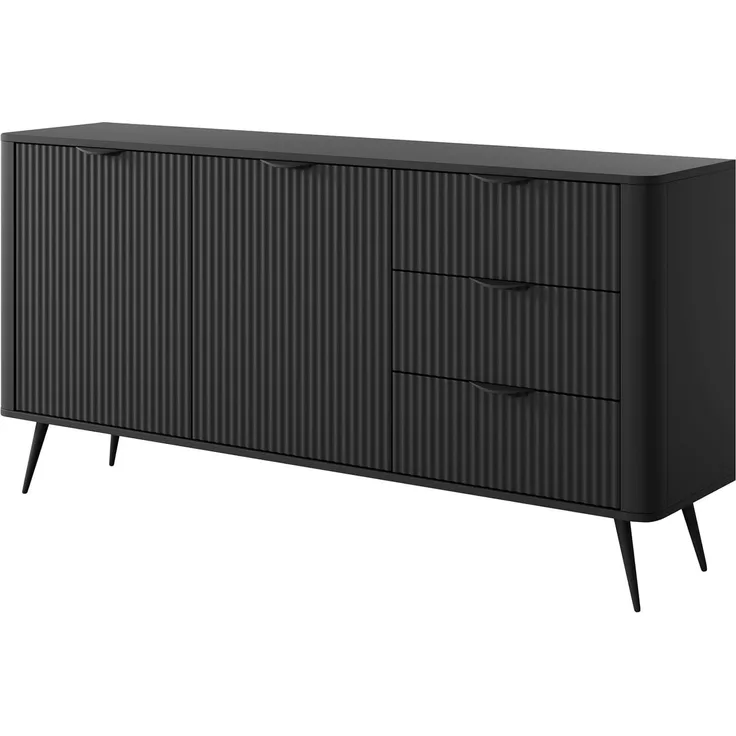 Kommode Literpo 2D3S, geriffelte Fronten, Metallfüße, Aluminiumgriffe (Farbe: Schwarzer Graphit)
