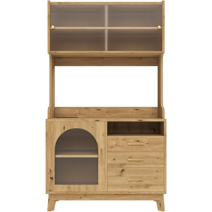 Buffetschränke, Esszimmer-Hochschrank 100.5*40*178 cm, mehrstufigem Stauraum, integrierter Steckdose sowie USB-C- und USB-A-Anschlüssen, Holzfarbe--Holz--100.5x40x178cm--YOUDENOVA – Bild 10