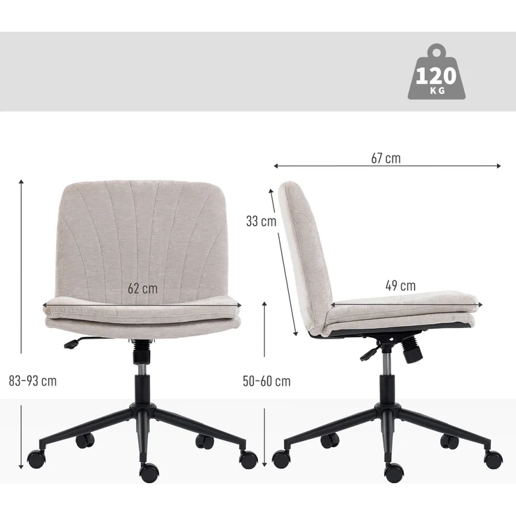 MELAYR, Homeoffice Stuhl Schreibtischstuhl mit Leinenoptik Höhenverstellbar Schneidersitz, 67 x 62 x 93 cm, Beige – Bild 5