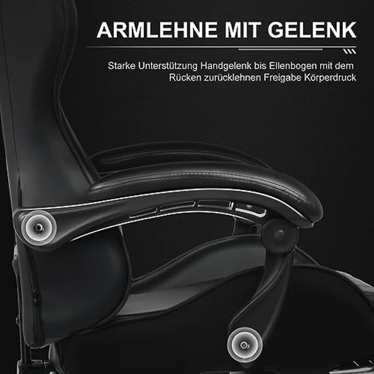 GTPLAYER Bürostuhl Gaming Stuhl Massage Gaming Sessel Ergonomischer Gamer Stuhl mit Fußstütze, Kopfstütze Massage-Lendenkissen, Gepolstert Game Chair, Drehsessel schwarz – Bild 5
