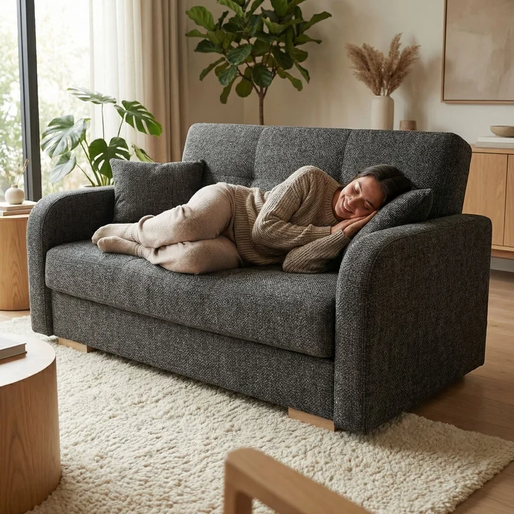 Wohnero24 Schlafsofa POLINA 3 155x95 cm 133x195 cm mit Bettkasten 3 Sitzer Sofa mit Schlaffunktion ausziehbar großes Schlafsofa für Wohnzimmer - Schwarz – Bild 1