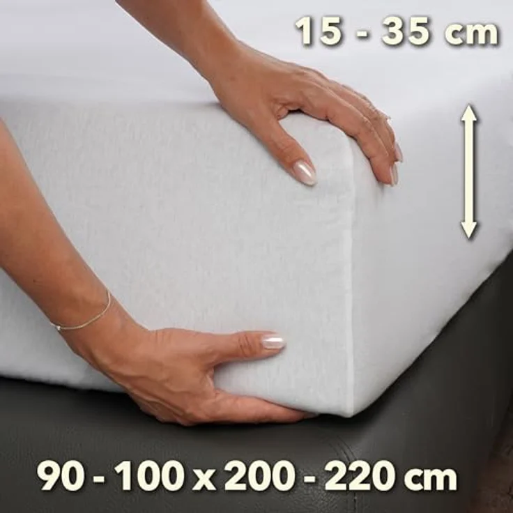 STUDIO Premium Spannbettlaken 90x200cm, 90x220cm, 100x200cm & 100x220cm – Jersey-Spannbetttuch, 97 % Baumwolle & 3 % Elastan, bügelfrei, für Matratzen 15-35cm, Weiß – Bild 3