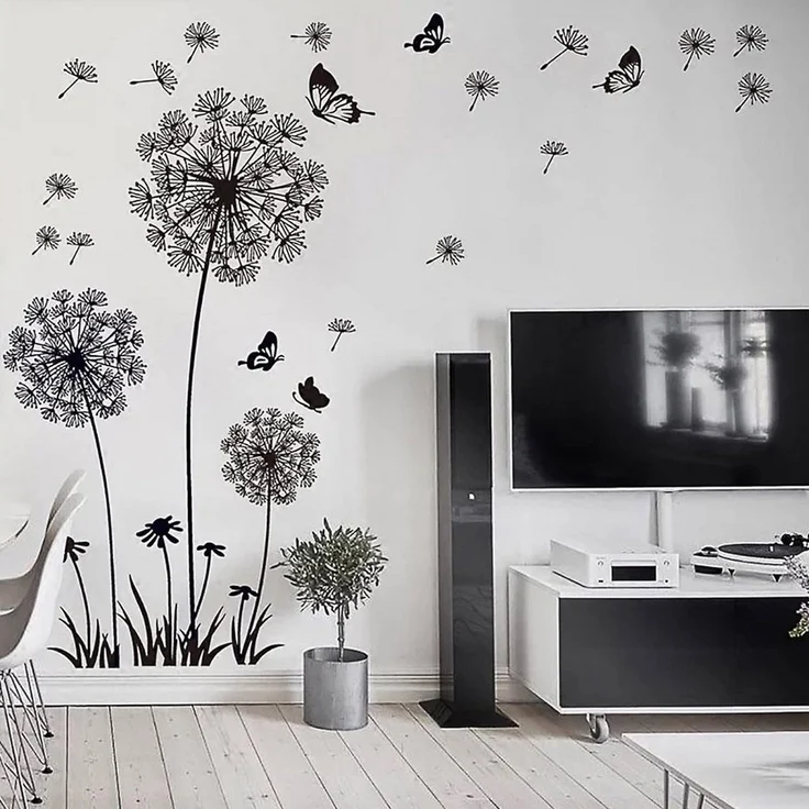 Blusmart Wandtattoo Wandaufkleber Löwenzahn schwarz (Selbstklebend, Botanische Blumen), Künstler: Moderne einfache, Schlafzimmer, Sofa-Hintergrund/Wohnzimmer TV-Dekoration – Bild 2