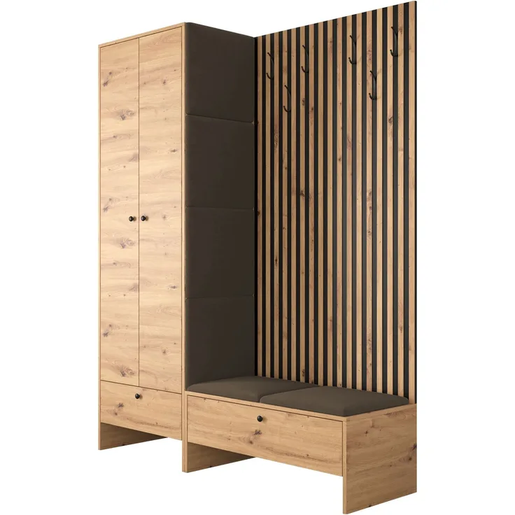 Mirjan24 Garderoben-Set Melire III (Farbe: Artisan Eiche + Schwarz, Polo 877), 206 x 44 x 145 cm