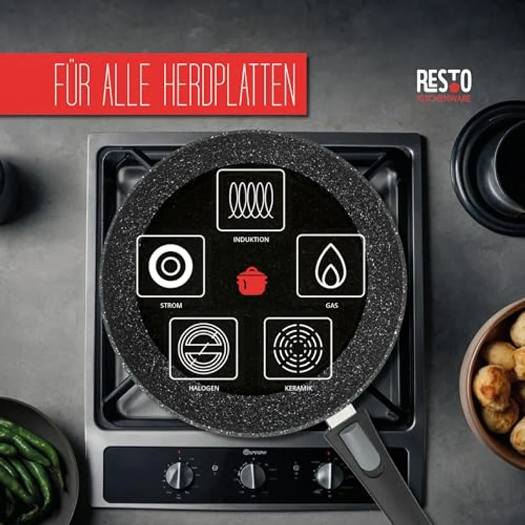 RESTO Kitchenware Bratpfanne Leo, Wokpfanne mit vierschichtiger Marmor-Antihaftbeschichtung, Aluminium (1-tlg), mit einem abnehmbaren Griff - backofenfest, spülmaschinenfest – Bild 5