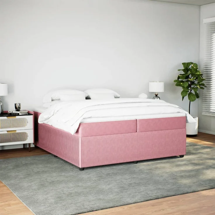 vidaXL Boxspringbett mit Matratze Rosa 200x200 cm Samt 3285667 – Bild 3