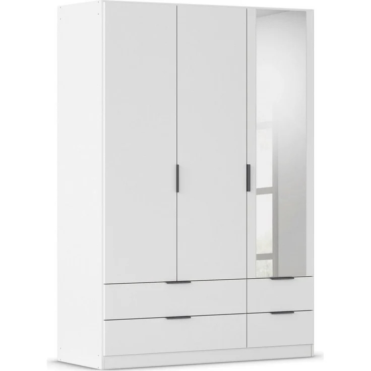 Rauch Möbel Lagoa, Kleiderschrank, Garderobe für Schlafzimmer, Kinderzimmer, Jugendzimmer 3-türig mit Spiegel, 4 Schubladen, mit Zubehör Premium, Farbe Weiß, Breite 136 – Bild 1