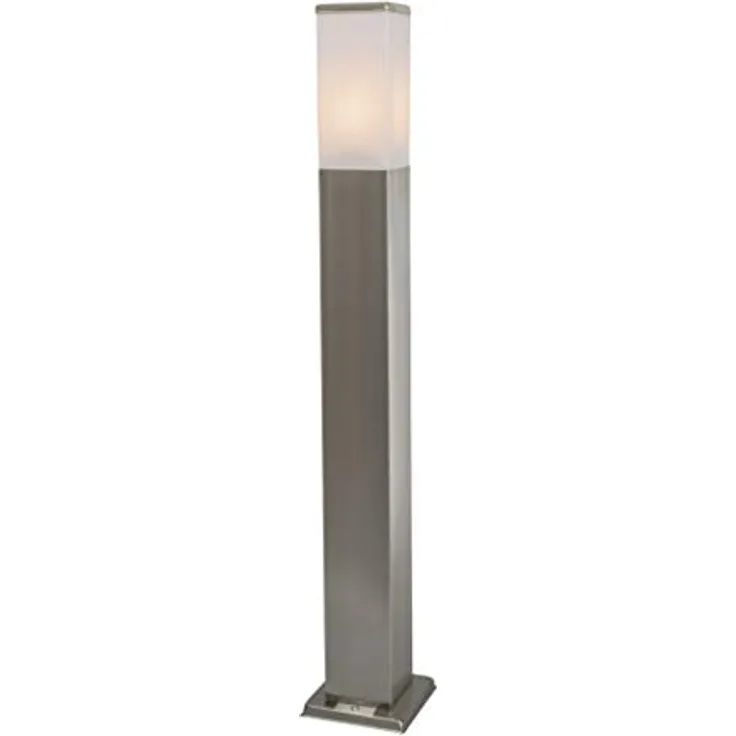 Qazqa Malios Außen-Pollerleuchte, 80 cm, Edelstahl Rechteckig, Silber nickel matt, IP44, E27, dimmbar, 1 x 60 Watt