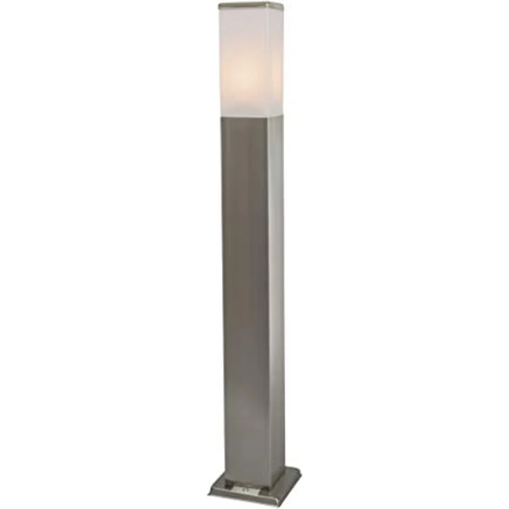 Qazqa Malios Außen-Pollerleuchte, 80 cm, Edelstahl Rechteckig, Silber nickel matt, IP44, E27, dimmbar, 1 x 60 Watt – Bild 1