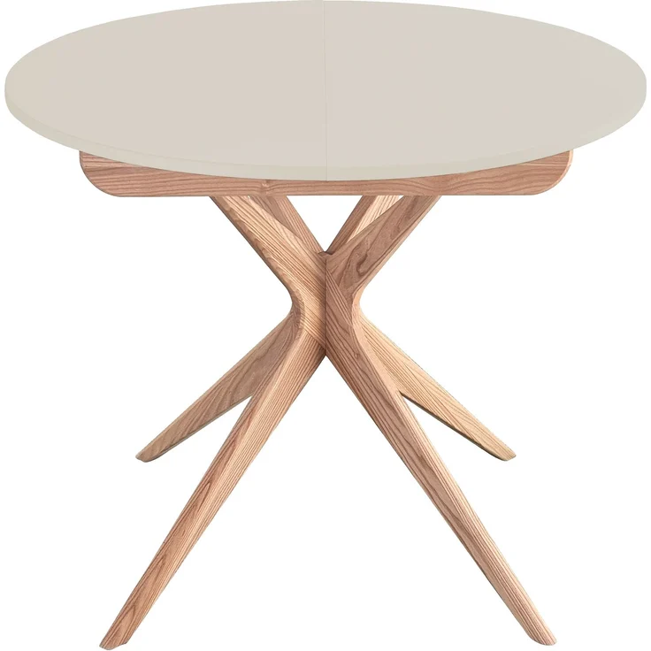 Ragaba Runder ausziehbarer Esstisch Ø 90 cm Perlweiß MDF & Massives Eschenholz – Bild 1
