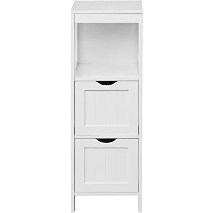 Rebecca Mobili Weiße Badezimmer-Kommode, Freistehender Platzsparender Schrank, MDF, 1 Fach 2 Schubladen, Mehrzweck, Für die Küche Waschküche - Maße: 84 x 30 x 30 cm (HxBxT) - Art. RE6682